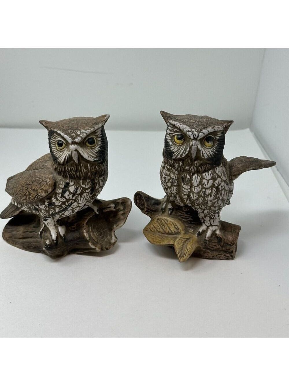 Homco Barn Owl Figurines Set 70s MCM Ceramic Brown Woodland Decor 1114 Vintage 1